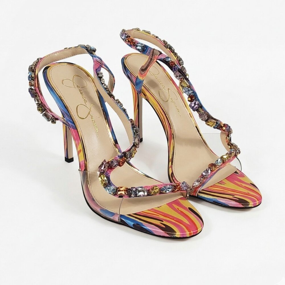 NWOT Jessica Simpson Jaycin Embellish Stiletto Heels Multi Color Jewel Pump 7.5